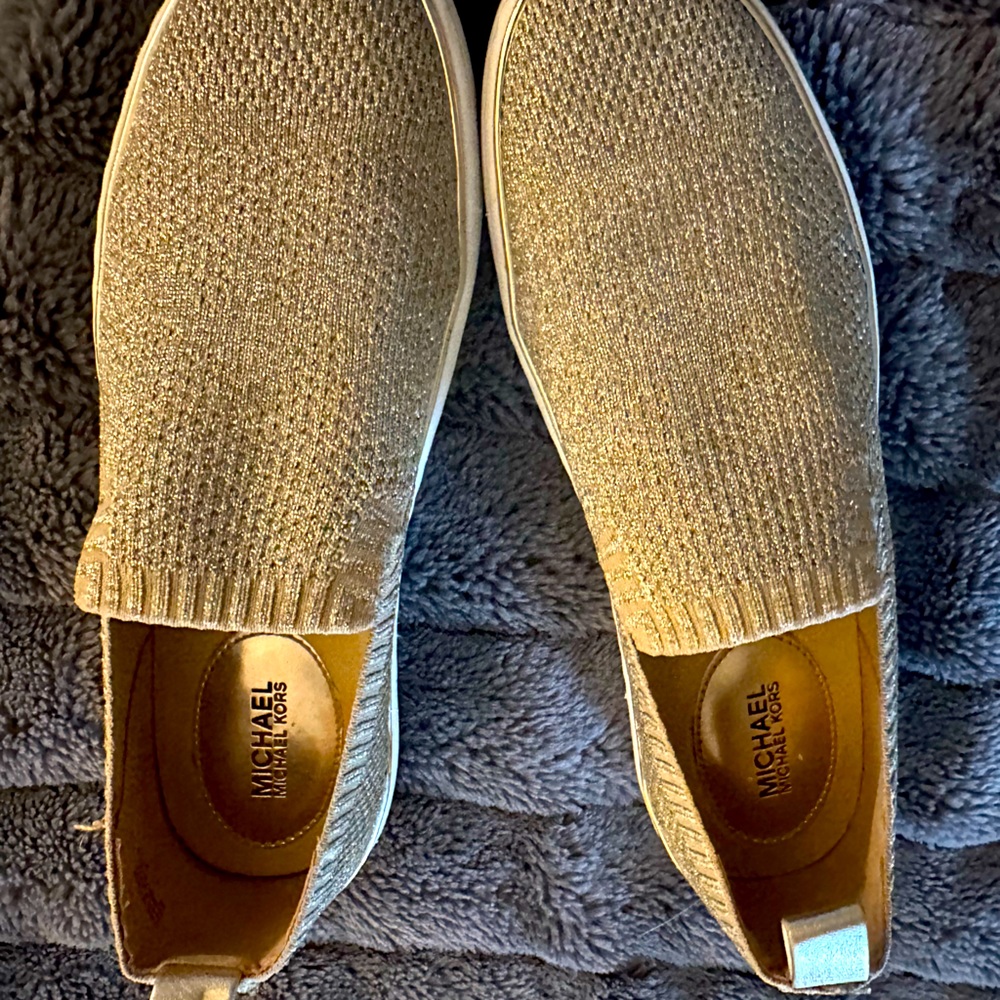 Gold sparkley Michael Kors loafers. Super comfortable. Size 8